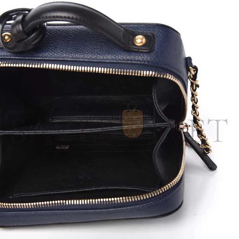 Ch**el caviar quilted small cc filigree vanity case navy black (16*12*7cm)
